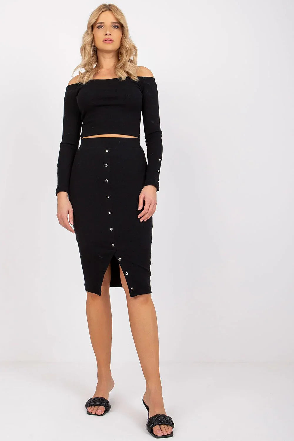 Women’s Off-Shoulder Blouse and Midi Skirt Set