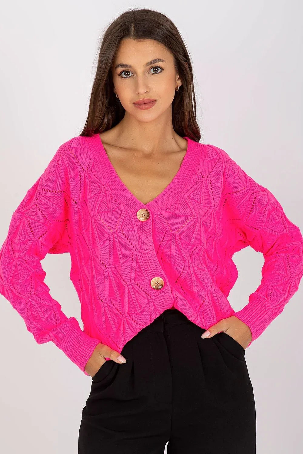 Women's Openwork V Neck Cardigan Sweater - Guocali fashion image