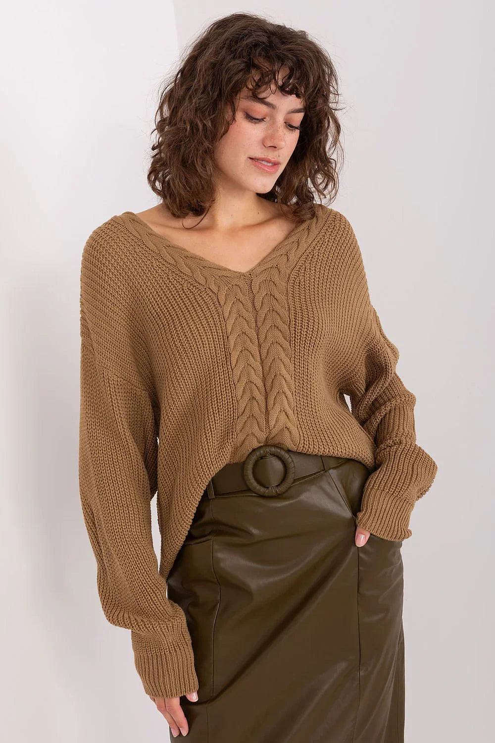 Women's Rib Hem V Neck Pullover Sweater - Guocali fashion image