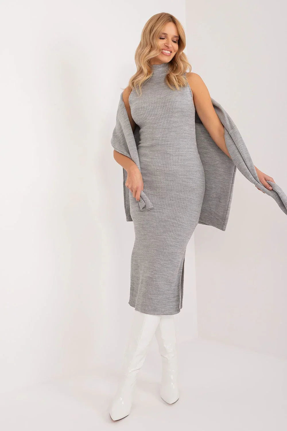 Women’s Ribbed Knit Turtleneck Midi Dress Two Piece Set