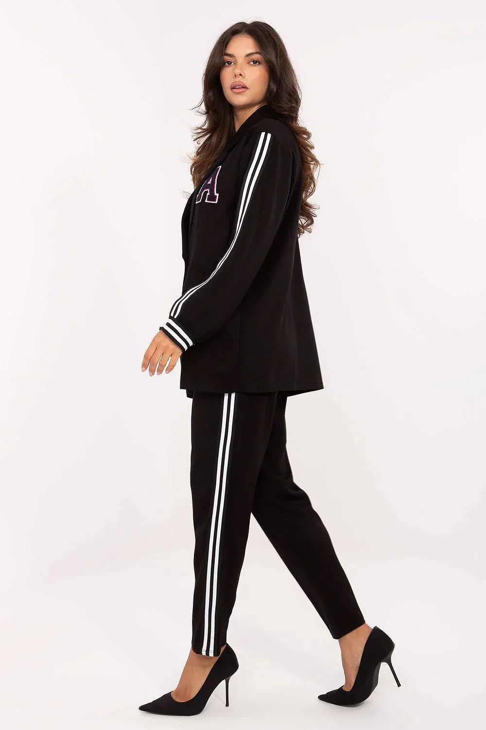 Women’s Striped Blazer and Tapered Pants Set