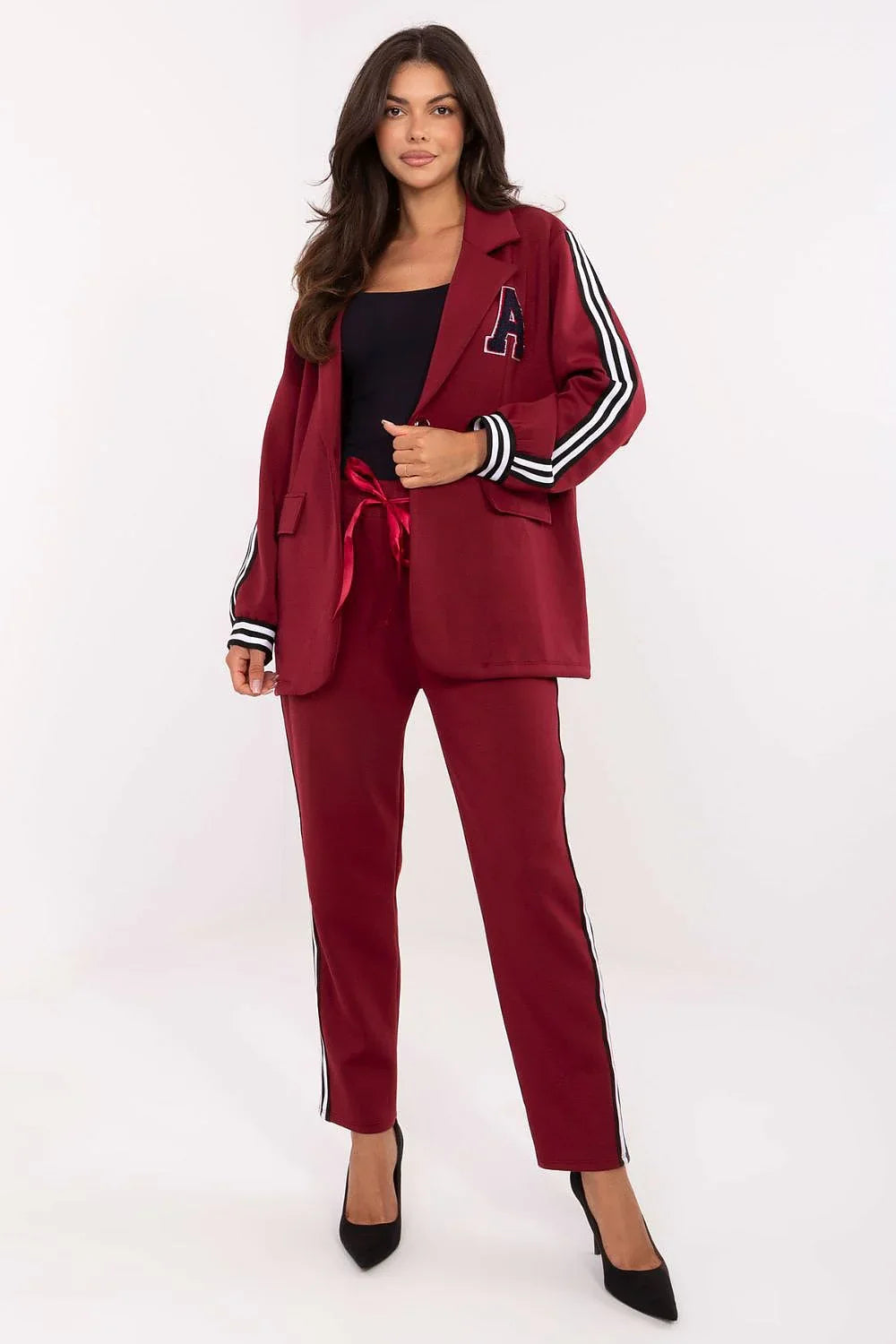 Women’s Striped Blazer and Tapered Pants Set
