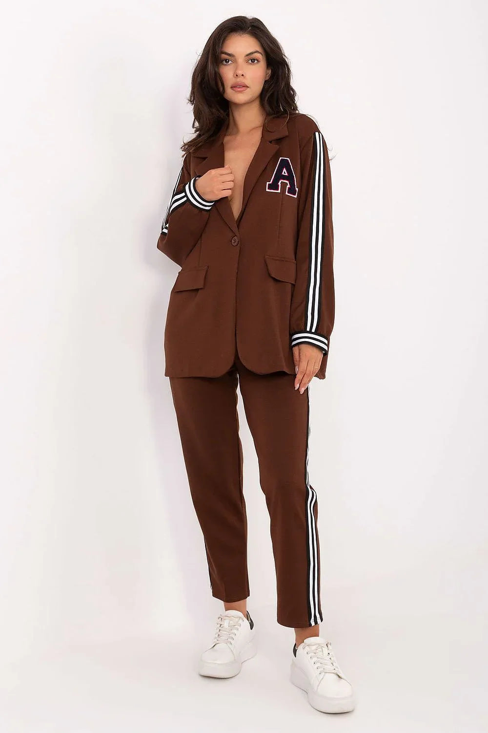 Women’s Striped Blazer and Tapered Pants Set