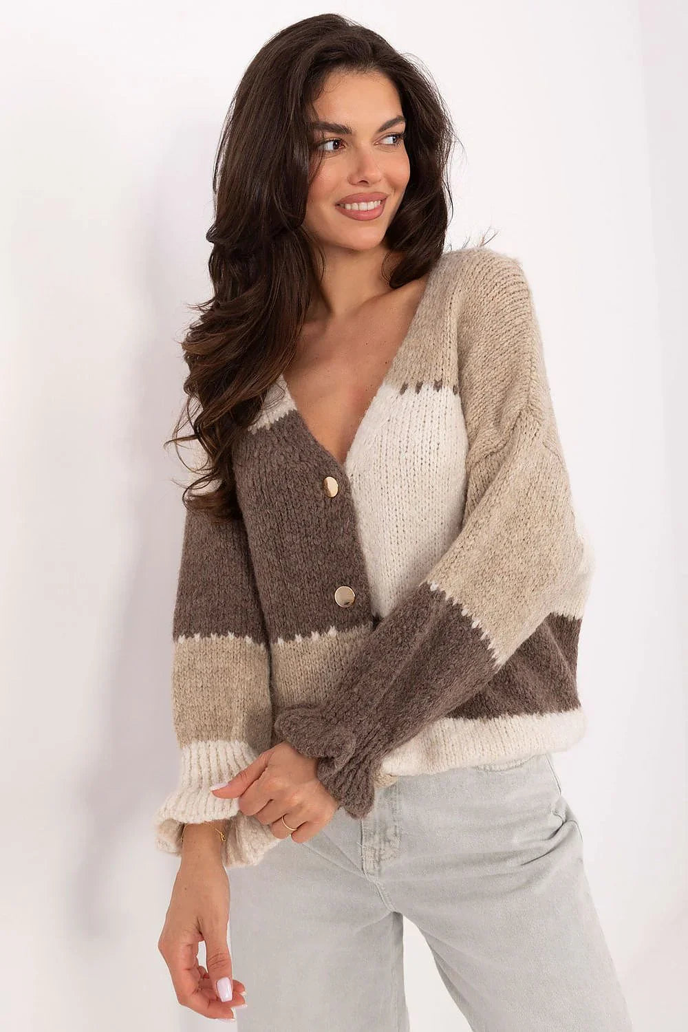 Women's Striped V Neck Cardigan Sweater