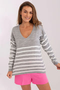 Women's Striped V Neck Pullover Sweater