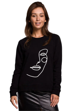 Women's sweatshirt Graphic Crew Neck Waist Length Cotton Blend – main view
