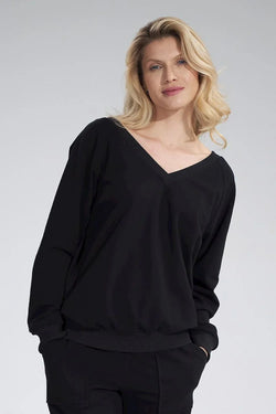 Women's sweatshirt Solid Waist Length Stretch Cotton Black – main view