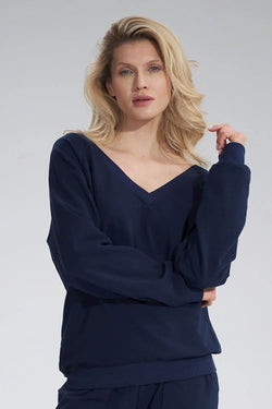 Women's sweatshirt Solid Waist Length Stretch Cotton Navy – main view