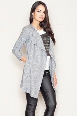 Women's sweatshirt Open Front Longline Wool Blend Grey – main view