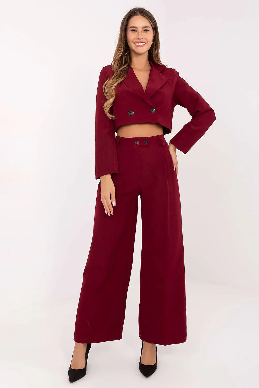 Women’s Tailored Blazer and Wide Leg Pants Suit Set