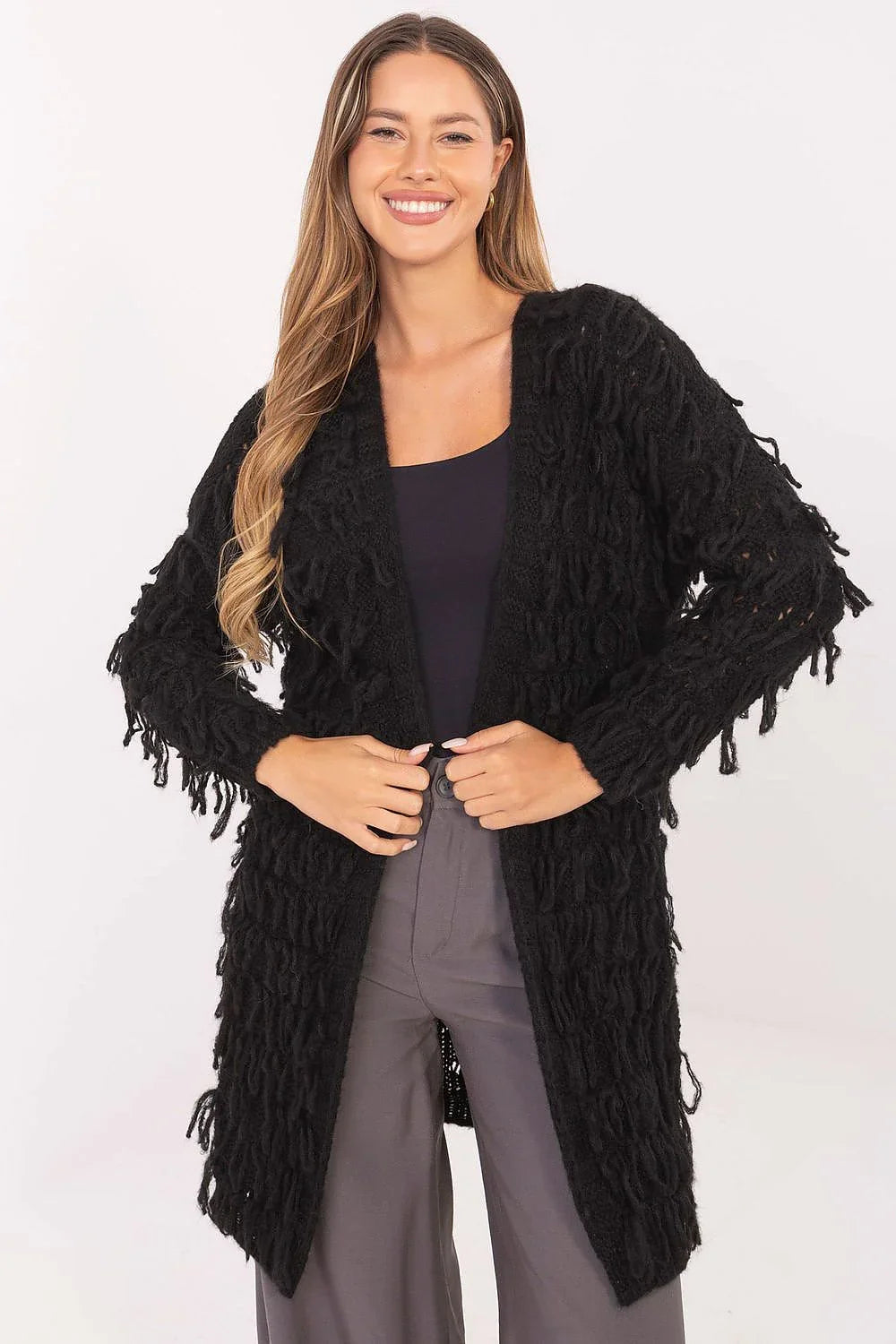 Women's Textured Longline Cardigan Sweater