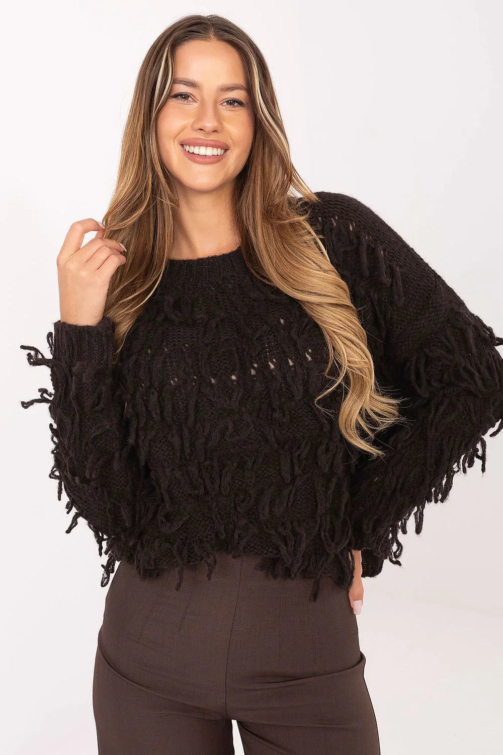 Women's Textured Oversized Crew Neck Pullover Sweater
