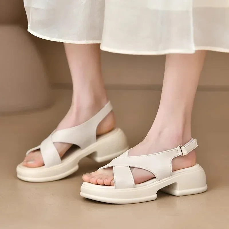 Women Sandals - Square Heels - PU Leather