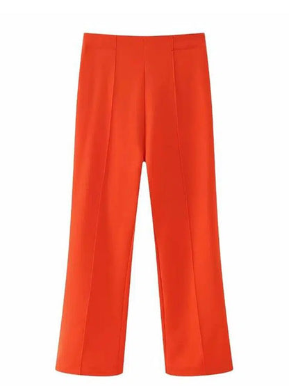 Belted Women Pant Suit - High Waist Wide Leg Trousers - Pantsuit - Guocali