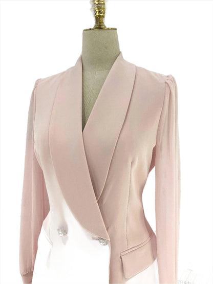 Belted Women Pant Suit, Spliced Sleeves - Pantsuit - Guocali