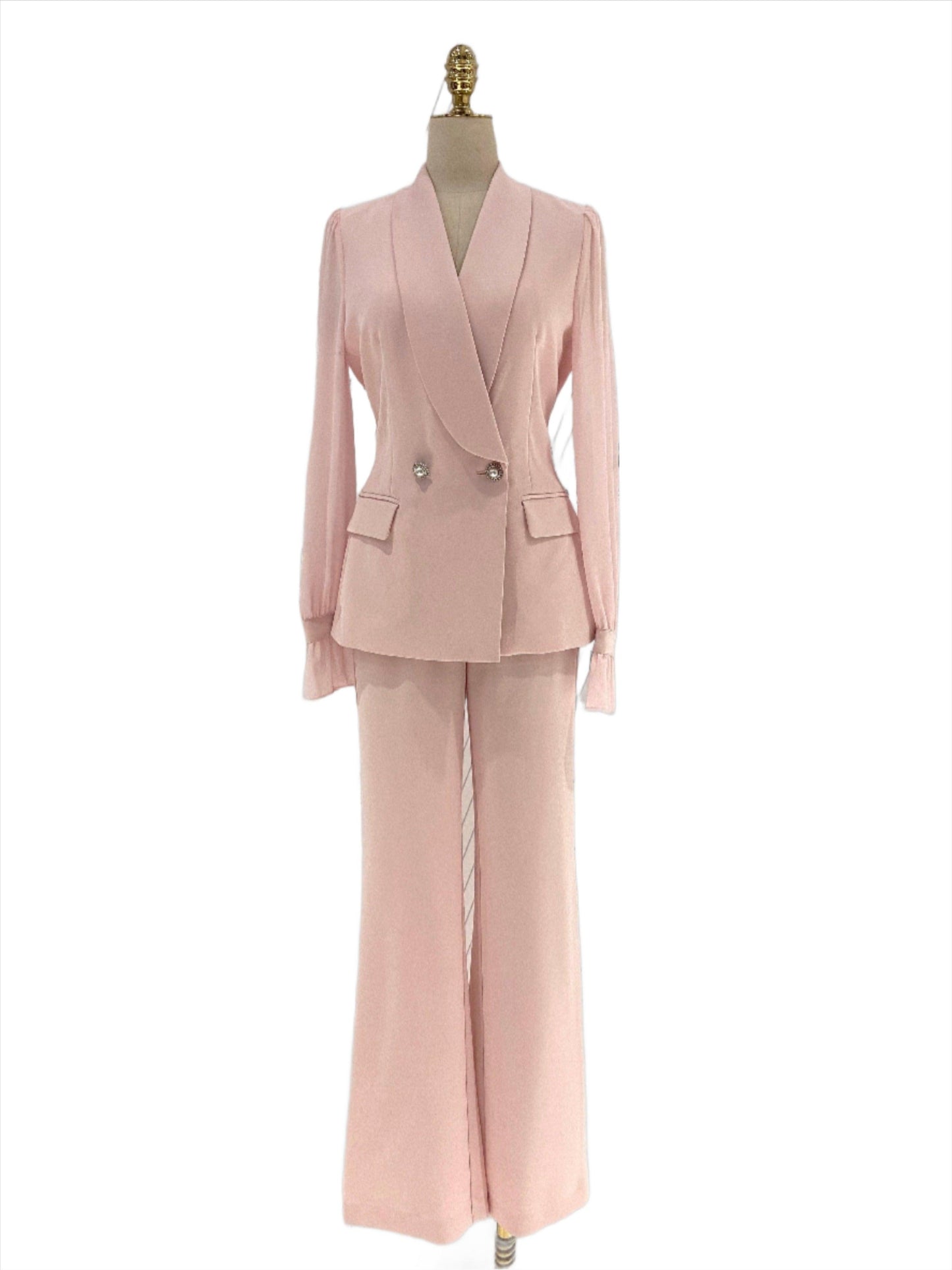 Belted Women Pant Suit, Spliced Sleeves - Pantsuit - Guocali