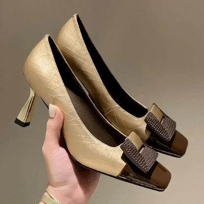 Big Buckle Stiletto Leather Women Pumps -Guocali