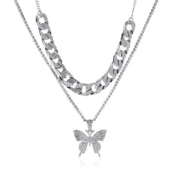 Big Butterfly Pendant Necklace - Rhinestone Jewelry - Guocali