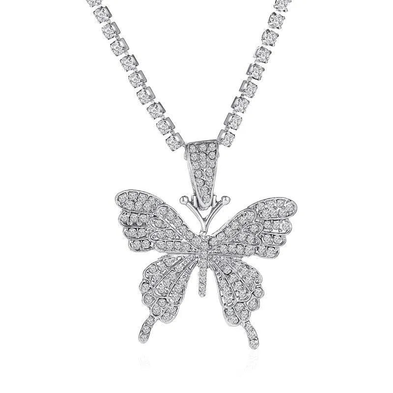 Big Butterfly Pendant Necklace - Rhinestone Jewelry -Guocali