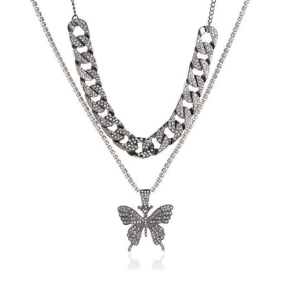 Big Butterfly Pendant Necklace - Rhinestone Jewelry - Pendant Necklace - Guocali