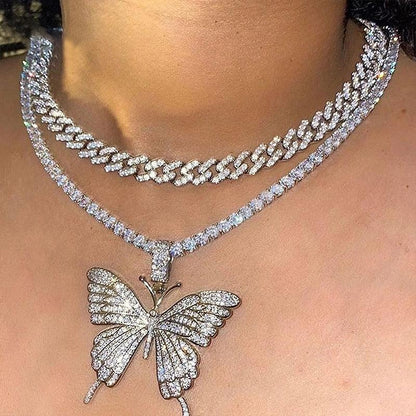 Big Butterfly Pendant Necklace - Rhinestone Jewelry - Pendant Necklace - Guocali