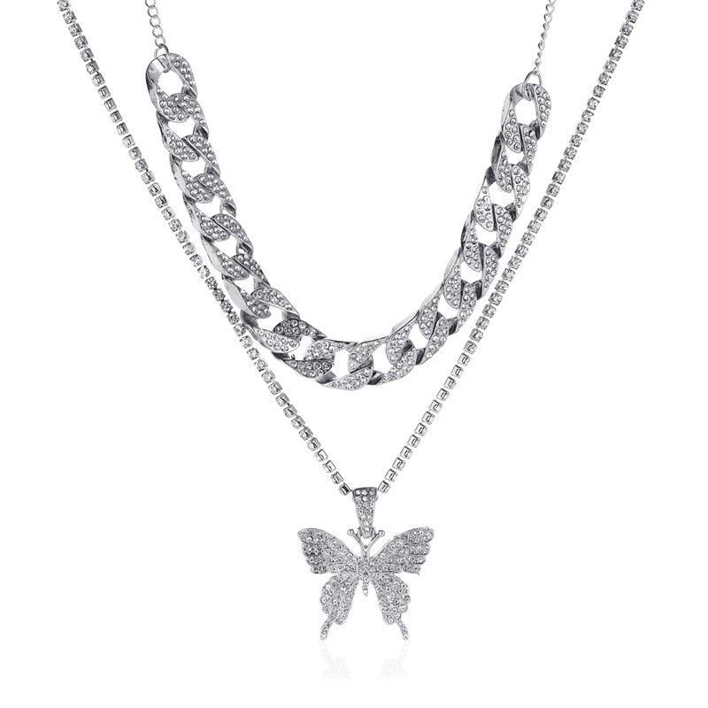 Big Butterfly Pendant Necklace - Rhinestone Jewelry - Pendant Necklace - Guocali