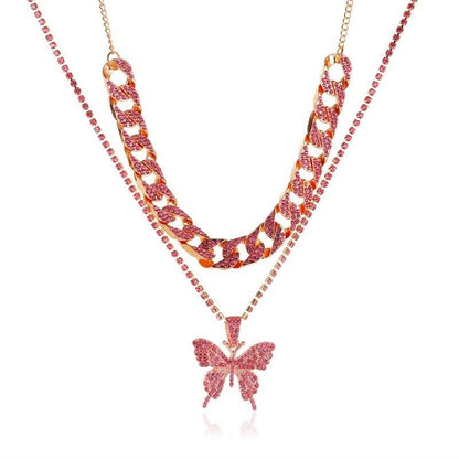 Big Butterfly Pendant Necklace - Rhinestone Jewelry - Pendant Necklace - Guocali