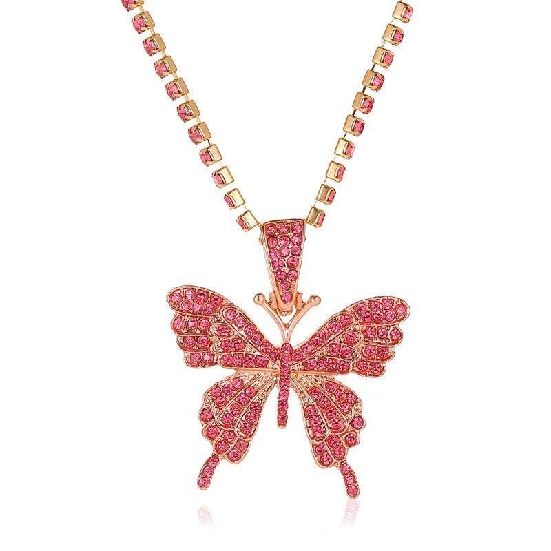 Big Butterfly Pendant Necklace - Rhinestone Jewelry - Pendant Necklace - Guocali