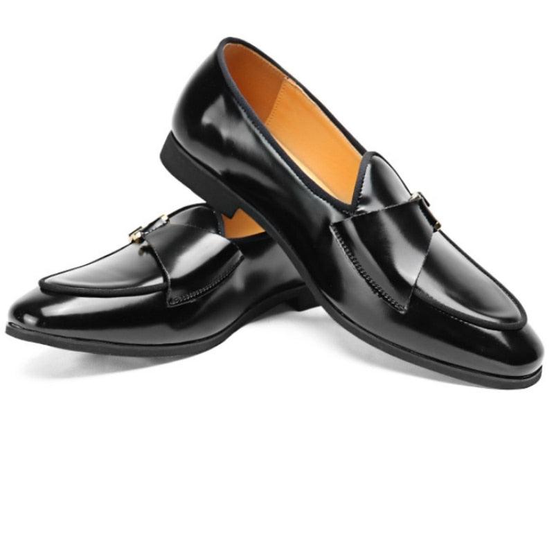 Black Loafers With Side Hook - Men Shoes - Loafer Shoes - Guocali