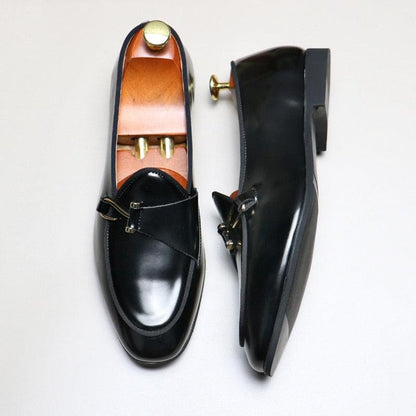 Black Loafers With Side Hook - Men Shoes - Loafer Shoes - Guocali