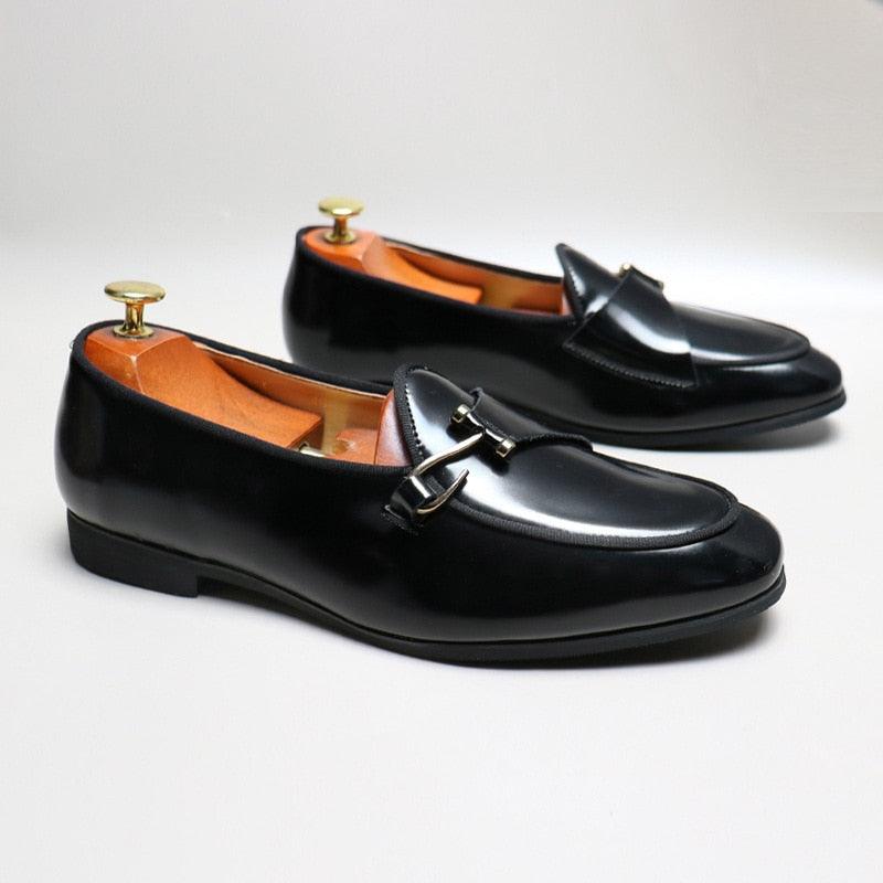 Black Loafers With Side Hook - Men Shoes - Loafer Shoes - Guocali