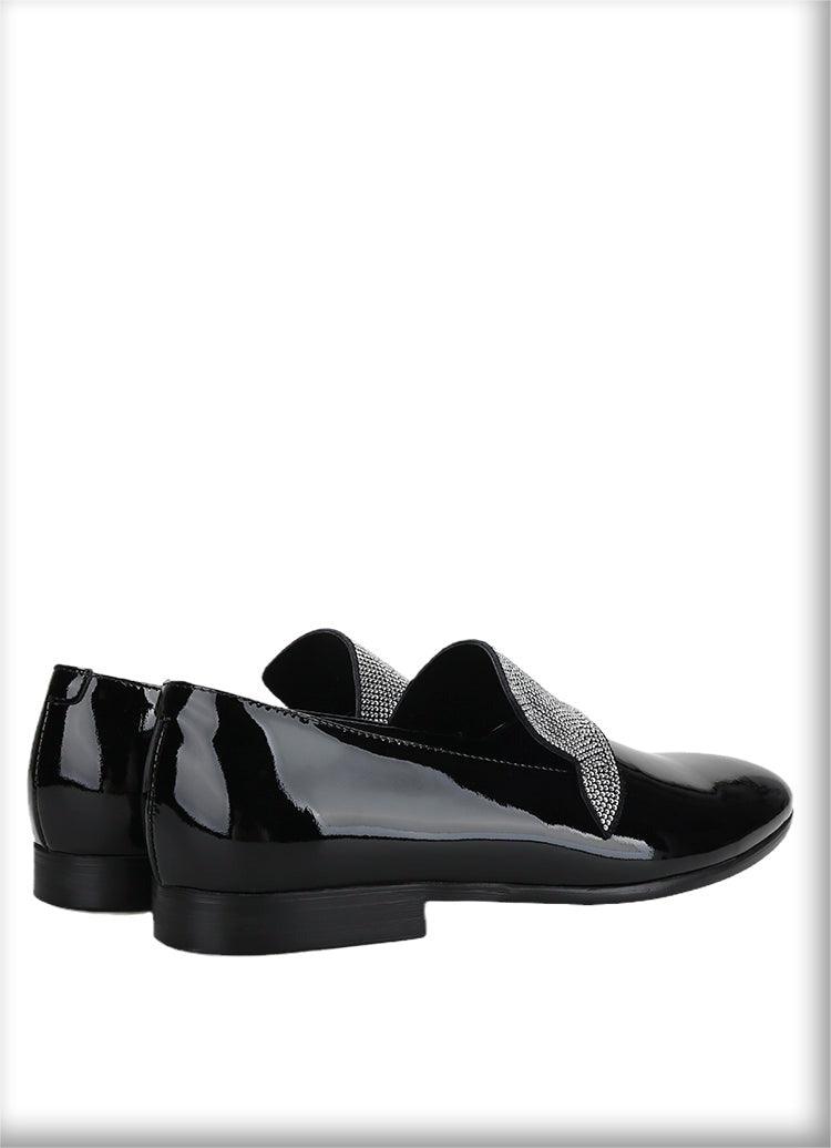 Black Patent Leather Loafers With Rhinestones - Men Shoes - Loafer Shoes - Guocali