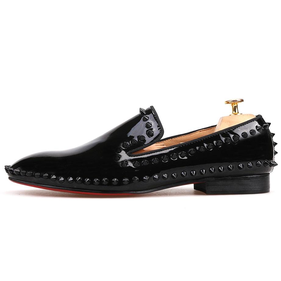 Black Patent Leather Spiked Men Loafers - Men Shoes - Loafer Shoes - Guocali