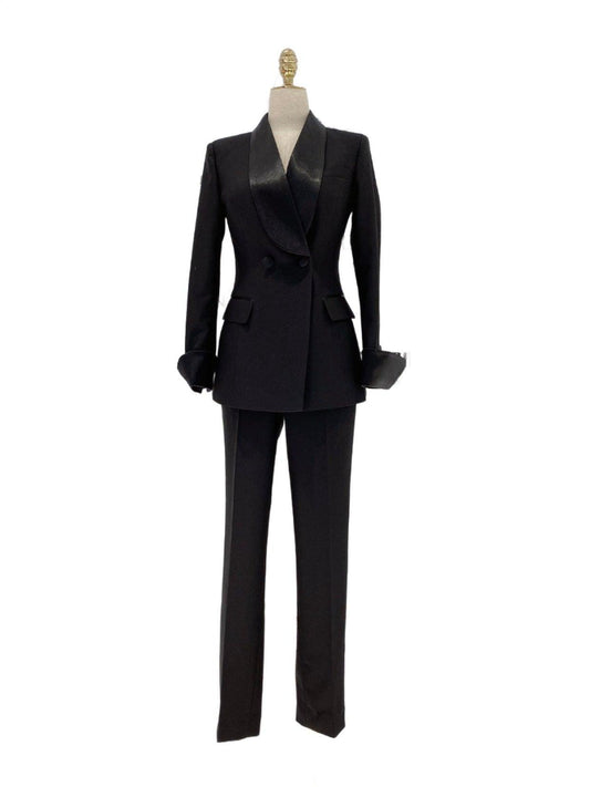 Black Tuxedo Suit - Women Trouser Set - Pantsuit - Guocali