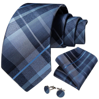 Blue Checked Necktie Set - Necktie - Guocali