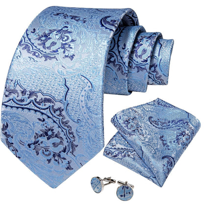 Blue Paisley Silk Necktie Set - Necktie - Guocali