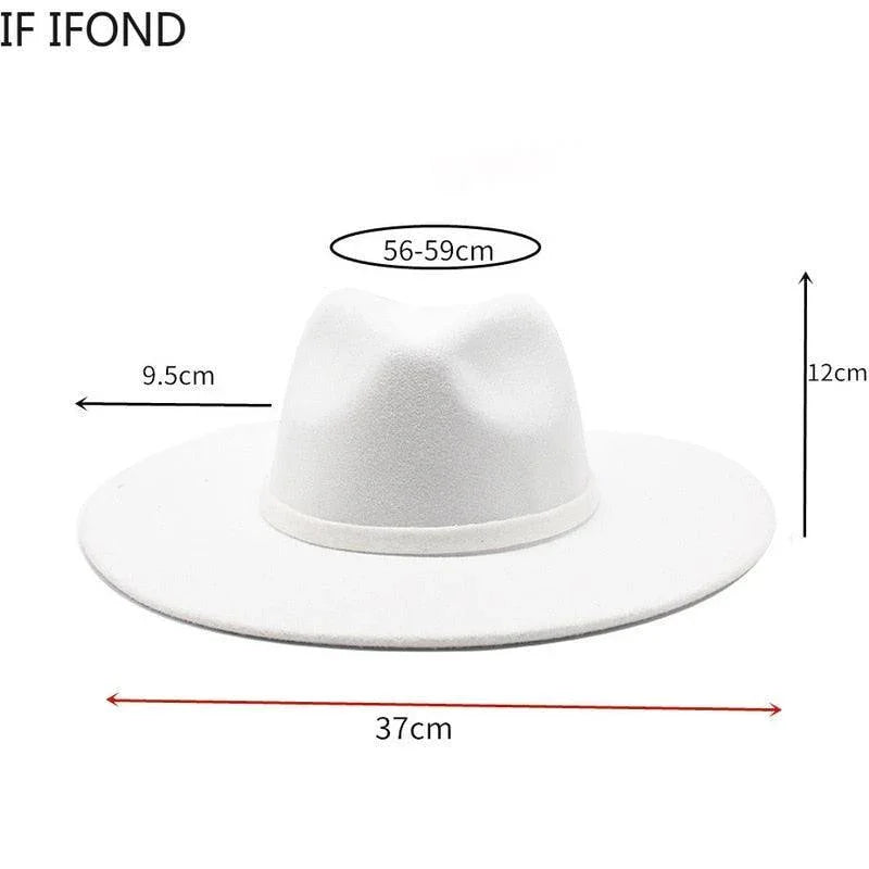 White British style fedora hat with wide brim, size measurements shown, GUOCALI luxury fashion.