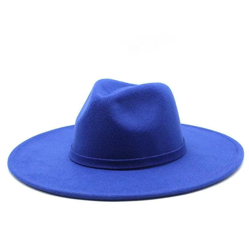 Royal blue British-style fedora hat, wide brim, luxury men’s accessory from GUOCALI