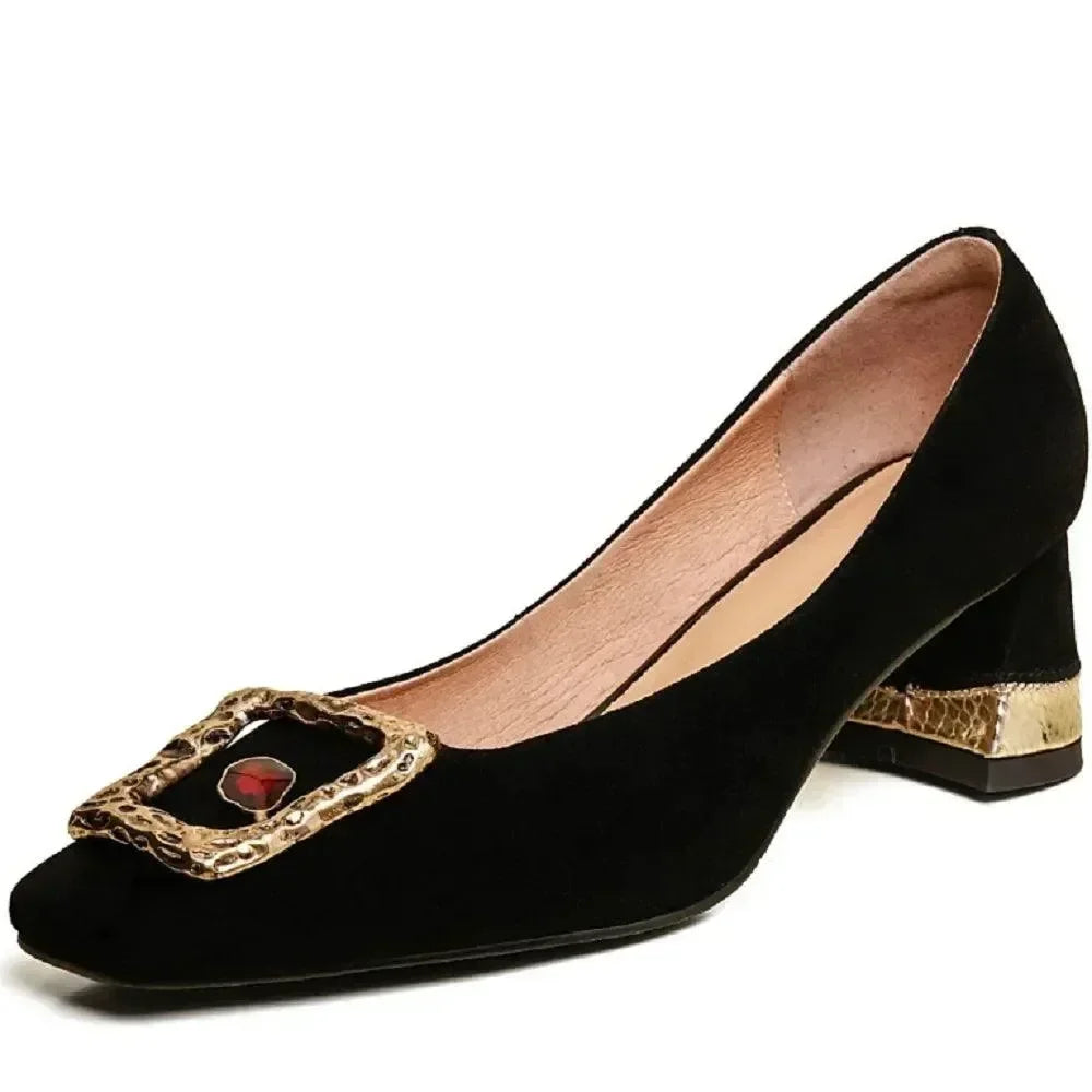 Buckle High Heel Leather Women Pumps
