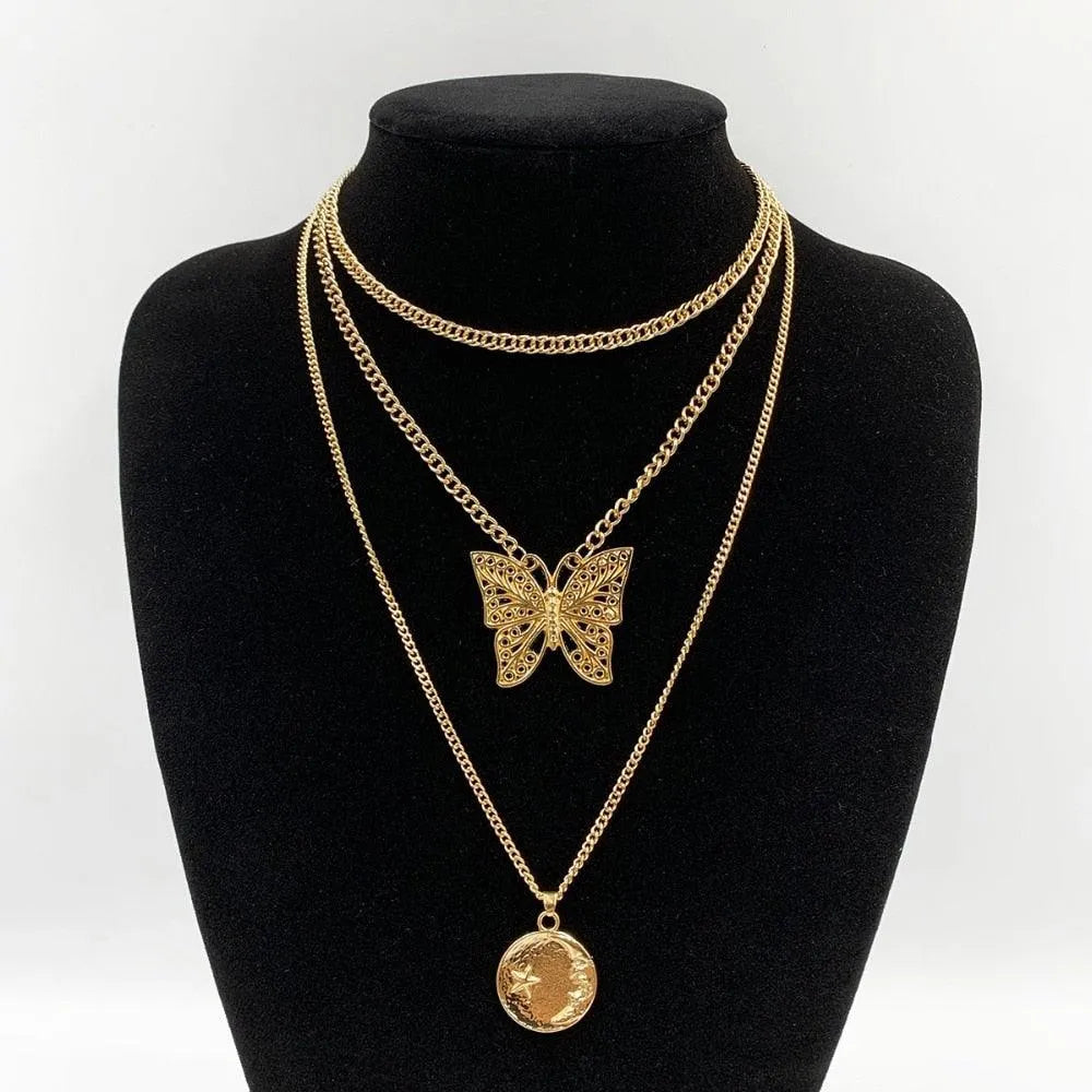 Butterfly Pendant Necklace - Multi-Layered Women Jewelry -Guocali