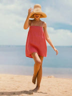 Casual Cotton Linen Suspender Holiday Dress -Guocali