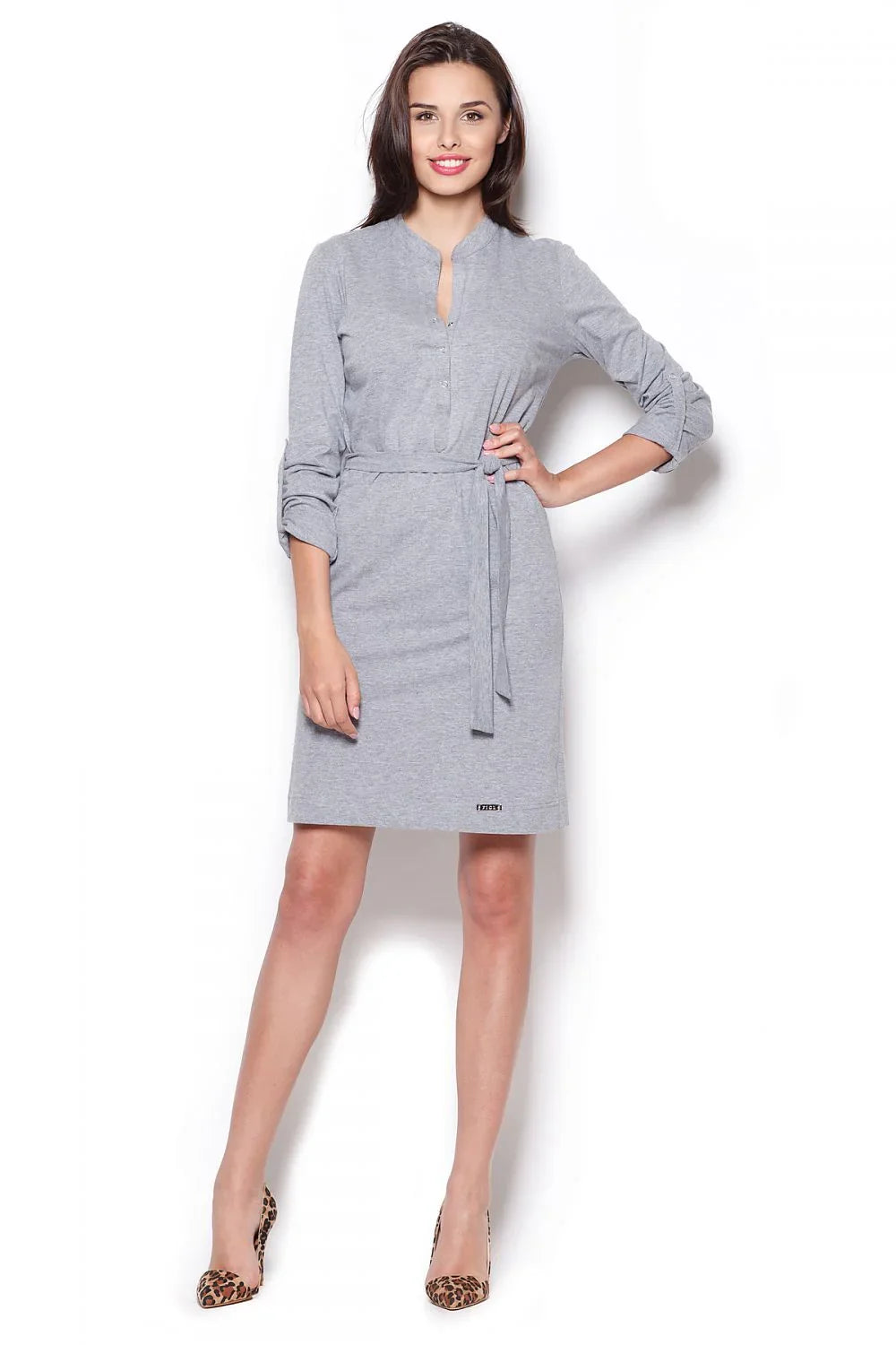 Casual Mandarin Collar Long Sleeves Shirt Dress