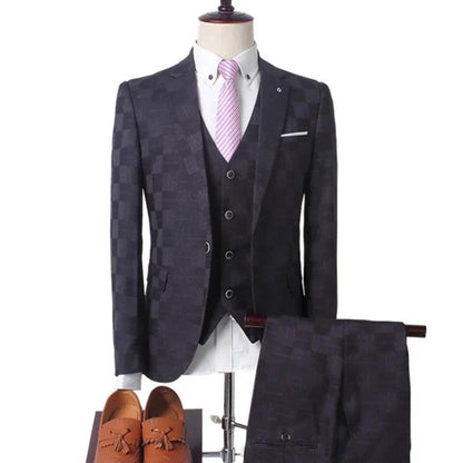 Checked Men's Suit - Slim Fit Business Style - 2 & 3-Piece - Checked Suit - Guocali