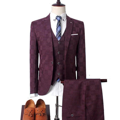 Checked Men's Suit - Slim Fit Business Style - 2 & 3-Piece - Checked Suit - Guocali