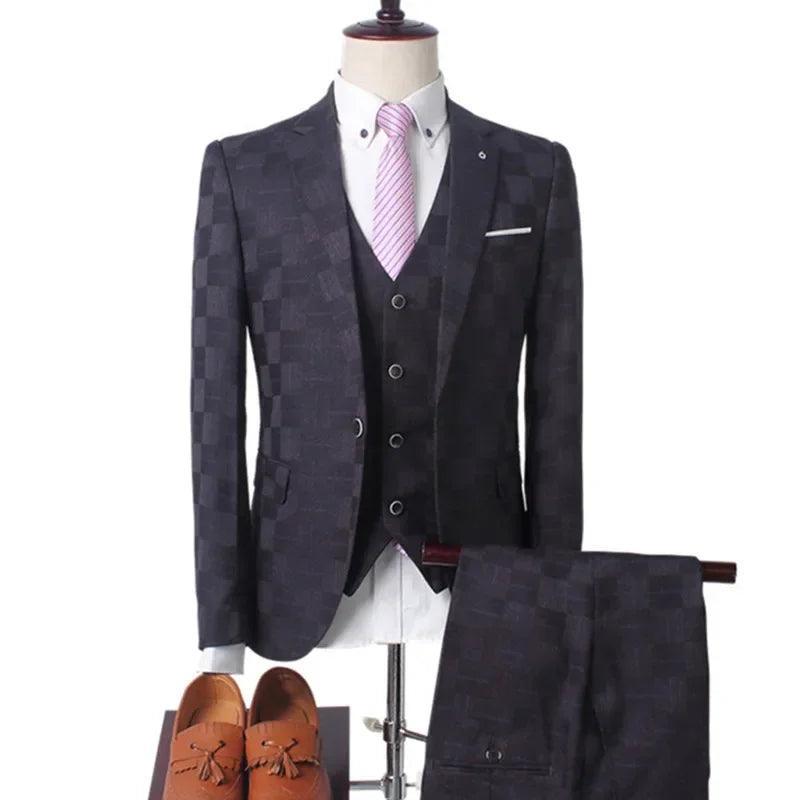 Checked Men Suit - Slim Fit Business Style - Checked Suit - Guocali