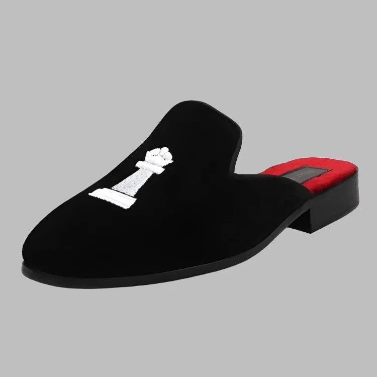 Chess Embroidery Velvet Slip-On Shoes UNISEX - Sandals - Guocali