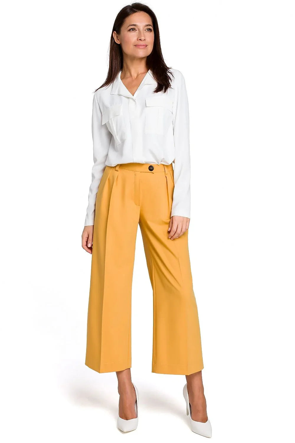 Chic Elegant Casual Women Cropped Wide-Leg Pants – High-Waist Zipper Stretch