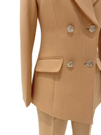 Chic Elegant Professional Women's Pant Suit - Solid Double-Breasted - Orange