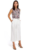 Chic Elegant Women Cropped Wide-Leg Pants – Mid-Waist Pleated