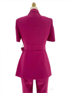 Chic Elegant Women's Pant Suit - Solid Belted